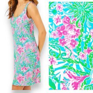 Lilly Pulitzer Newberri Tank Dress XXS‎ Amalfi Blue Leaf It Wild Floral Tropical
